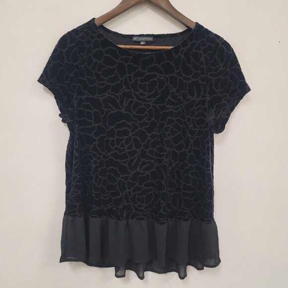 Adrianna Papell Rose Floral Velvet Burnout Whimsigoth Top Size L Fairy Grunge - Picture 1 of 10